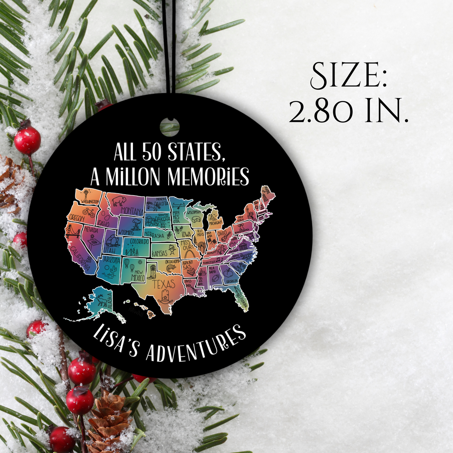 I Visited All 50 States Travel Ornament