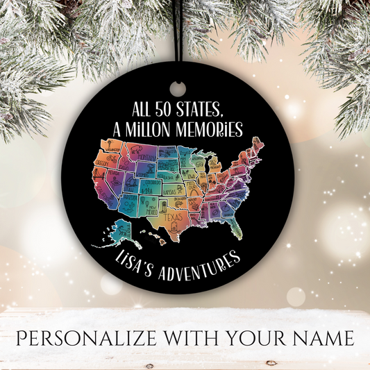 I Visited All 50 States Travel Ornament