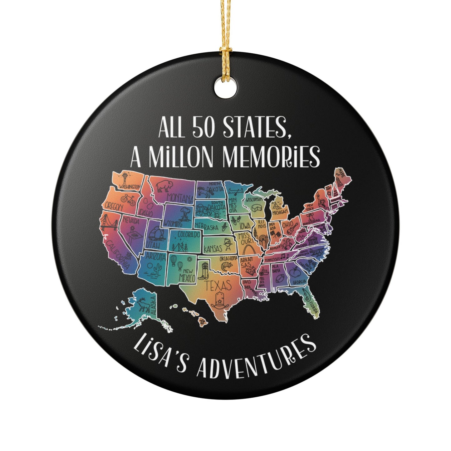 I Visited All 50 States Travel Ornament