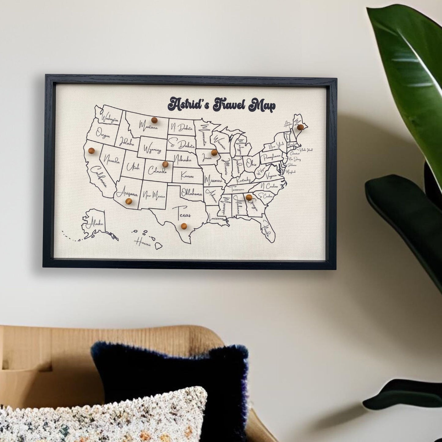Personalized Push Pin US Travel Map, Push Pin USA Map, Travels map gift, Second Anniversary Gifts, Push Pin Map Colorful US Map