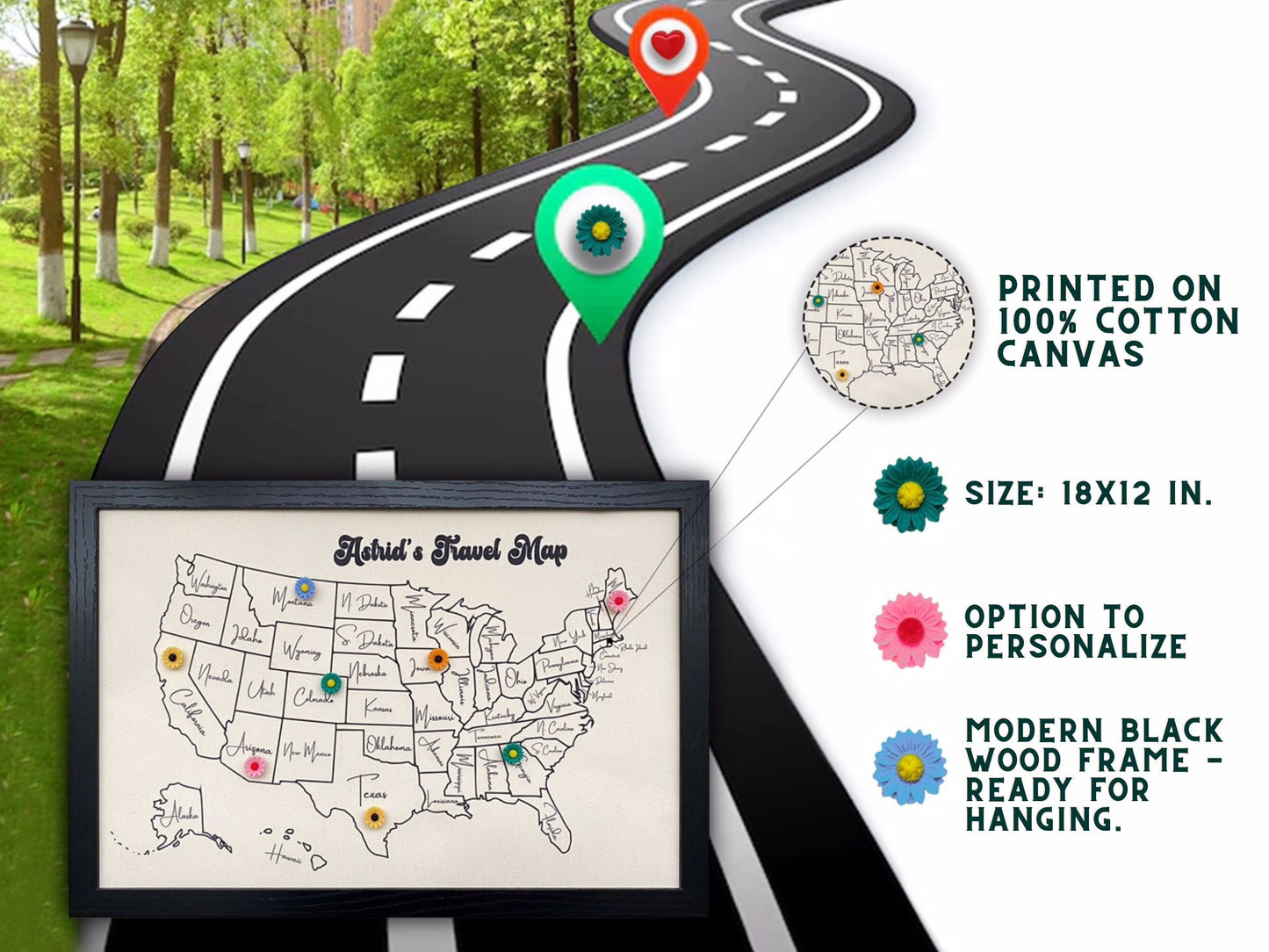 Personalized Push Pin US Travel Map, Push Pin USA Map, Travels map gift, Second Anniversary Gifts, Push Pin Map Colorful US Map