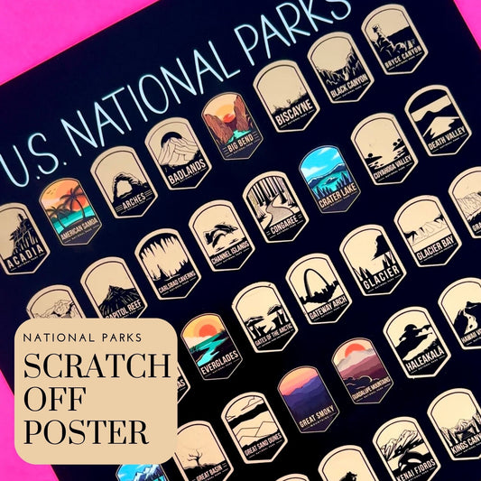 63 National Park Poster, Scratch off Poster, Yellowstone, US national park travel map, Scratch offs, Acadia, Zion, Travel gift