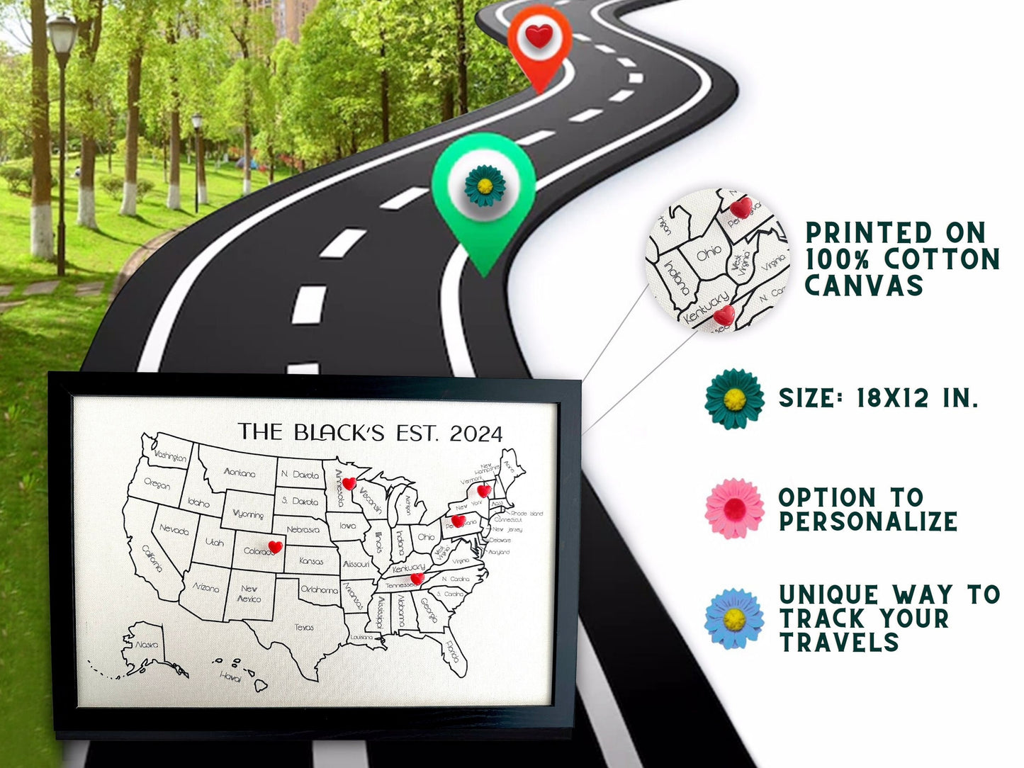 Personalized Push Pin US Map Travel Gift