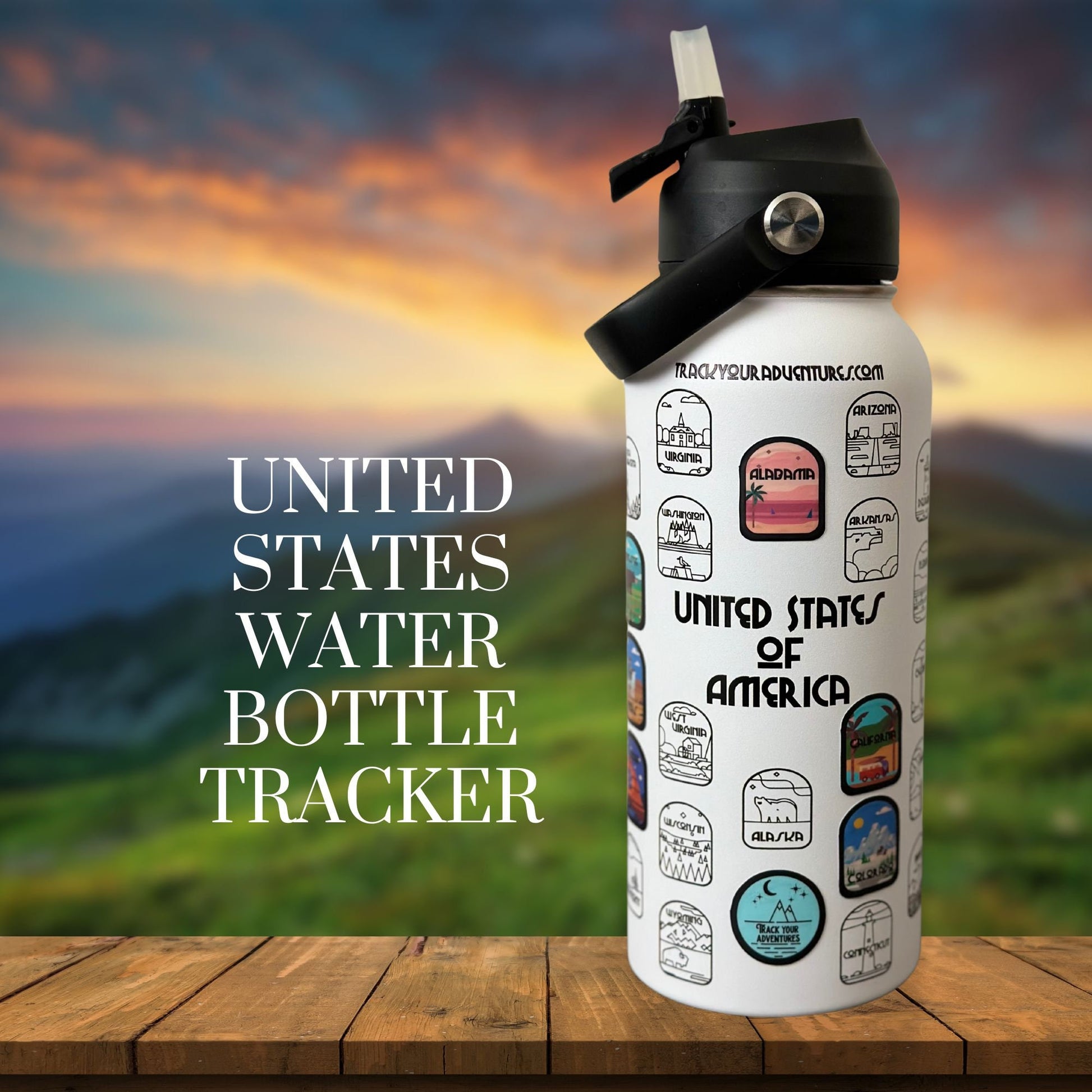 50 States Water Bottle - White