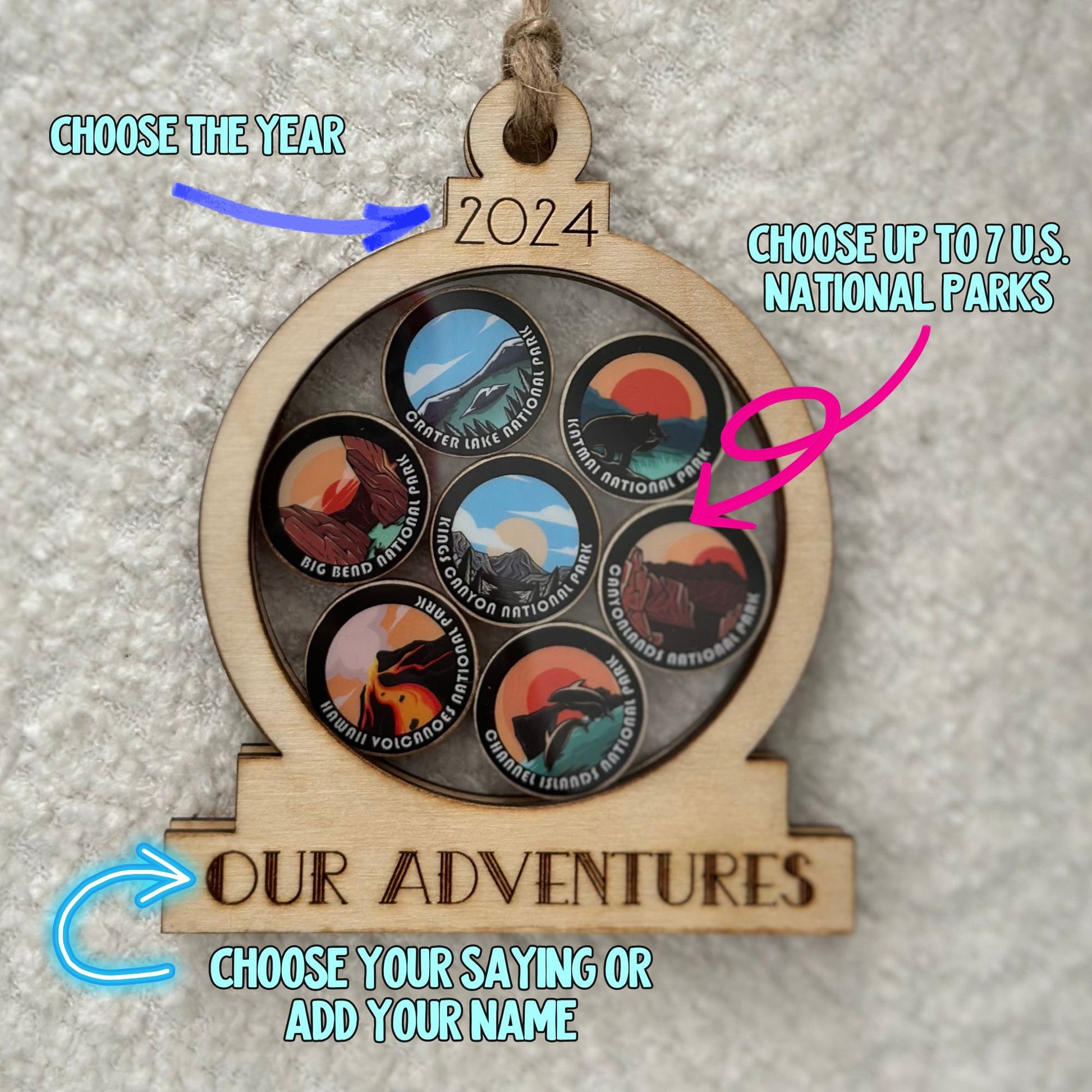 Personalized National Parks Christmas Ornament, 63 National Park Ornaments, National Park Tracker, 4d shaker ornament, Hiker, Travel