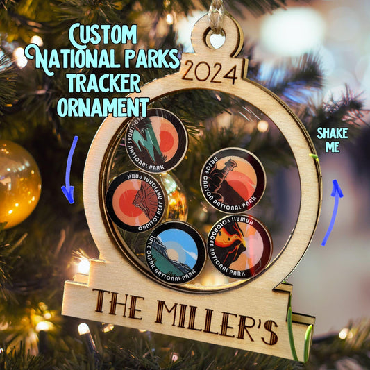 Personalized National Parks Christmas Ornament, 63 National Park Ornaments, National Park Tracker, 4d shaker ornament, Hiker, Travel