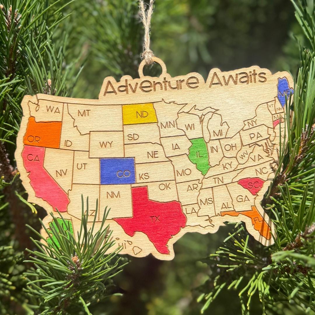 Personalized USA Travel Wood Ornament with Markers
