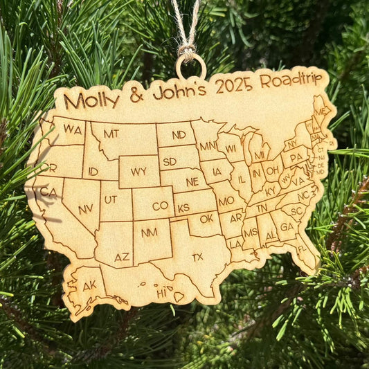 Personalized USA Travel Wood Ornament with Markers