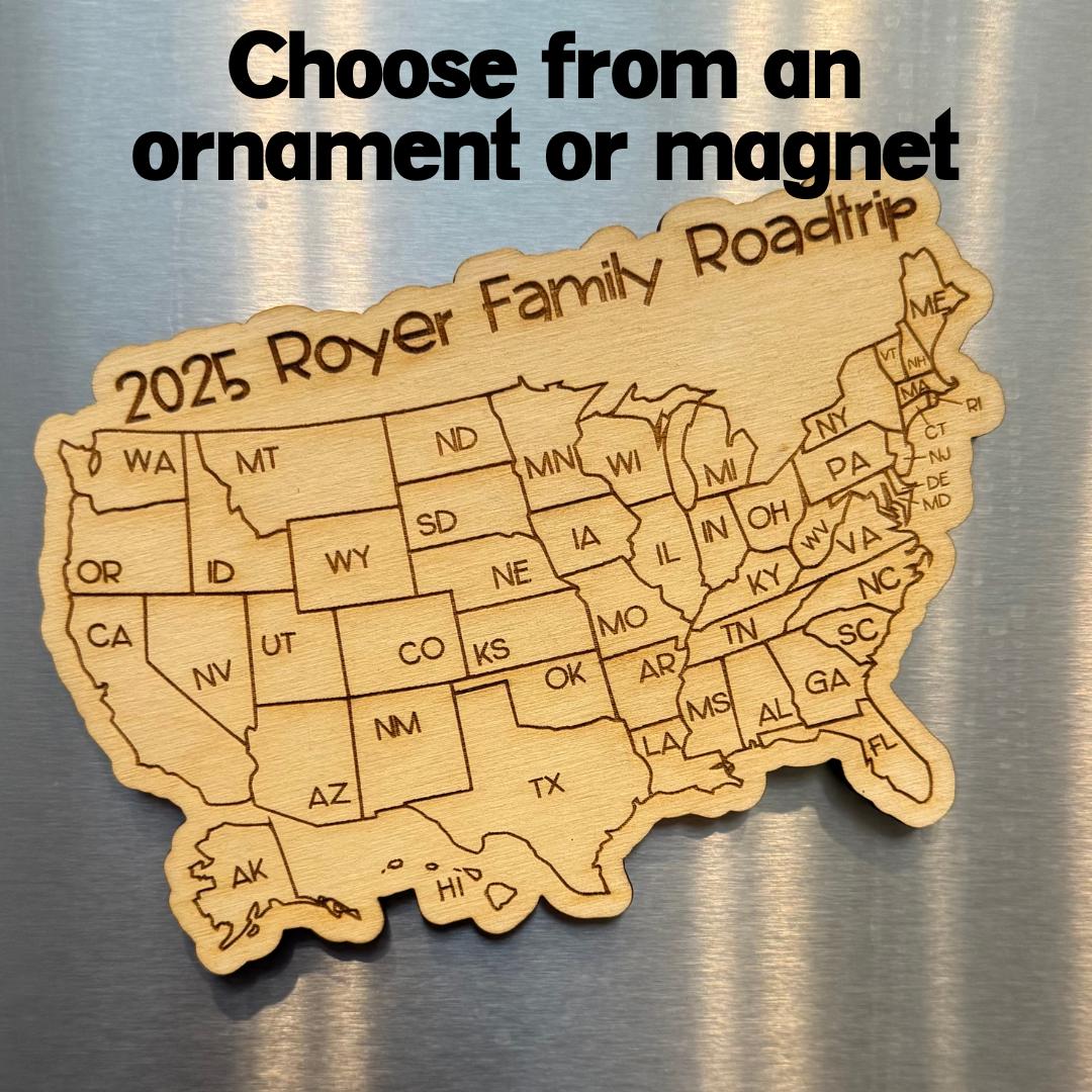 Personalized USA Travel Wood Ornament with Markers
