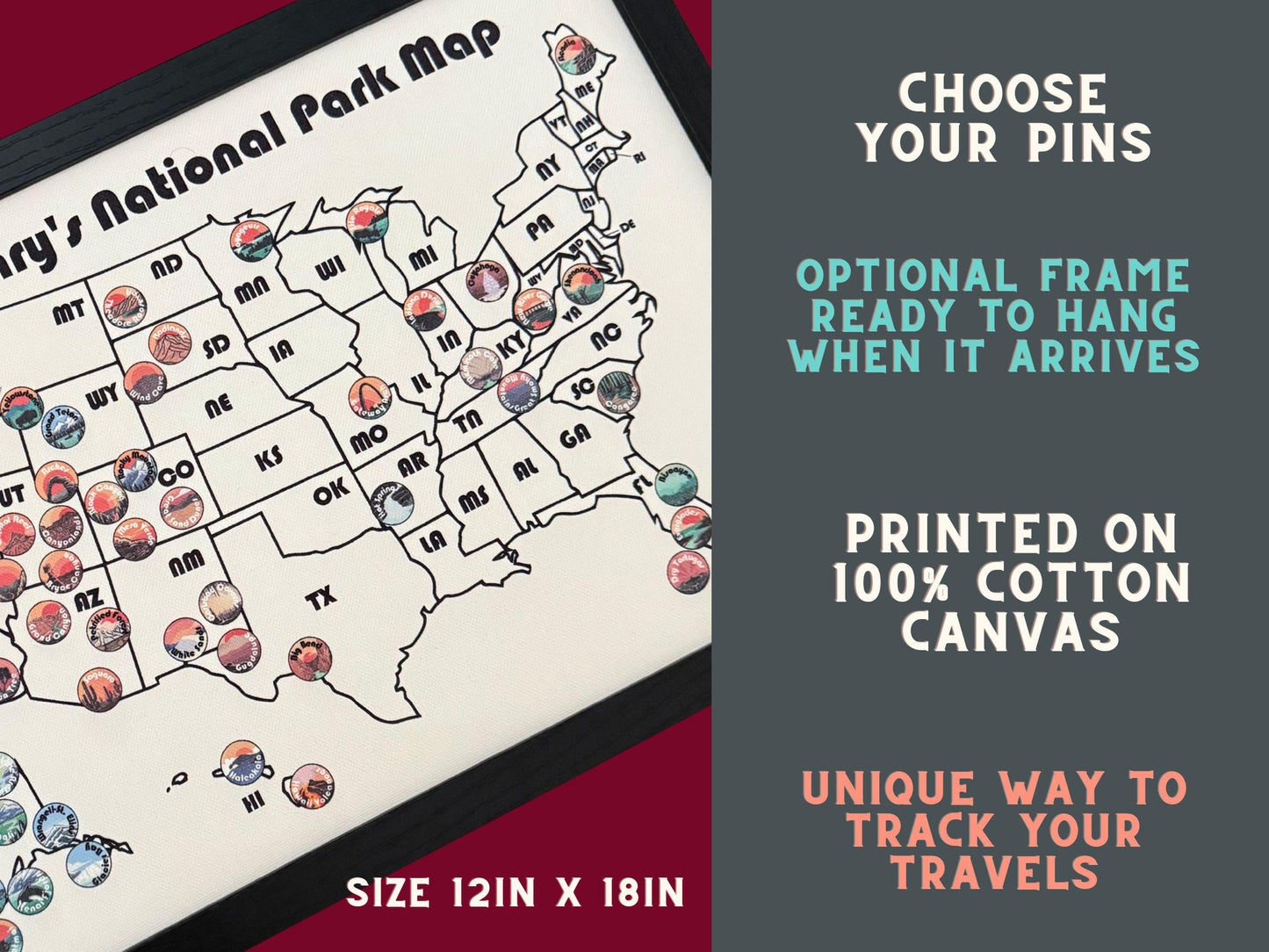 Personalized Push Pin National Parks Travel Map, Push Pin USA Map, Travels map gift, Second Anniversary Gifts, Push Pin Map Colorful US Map