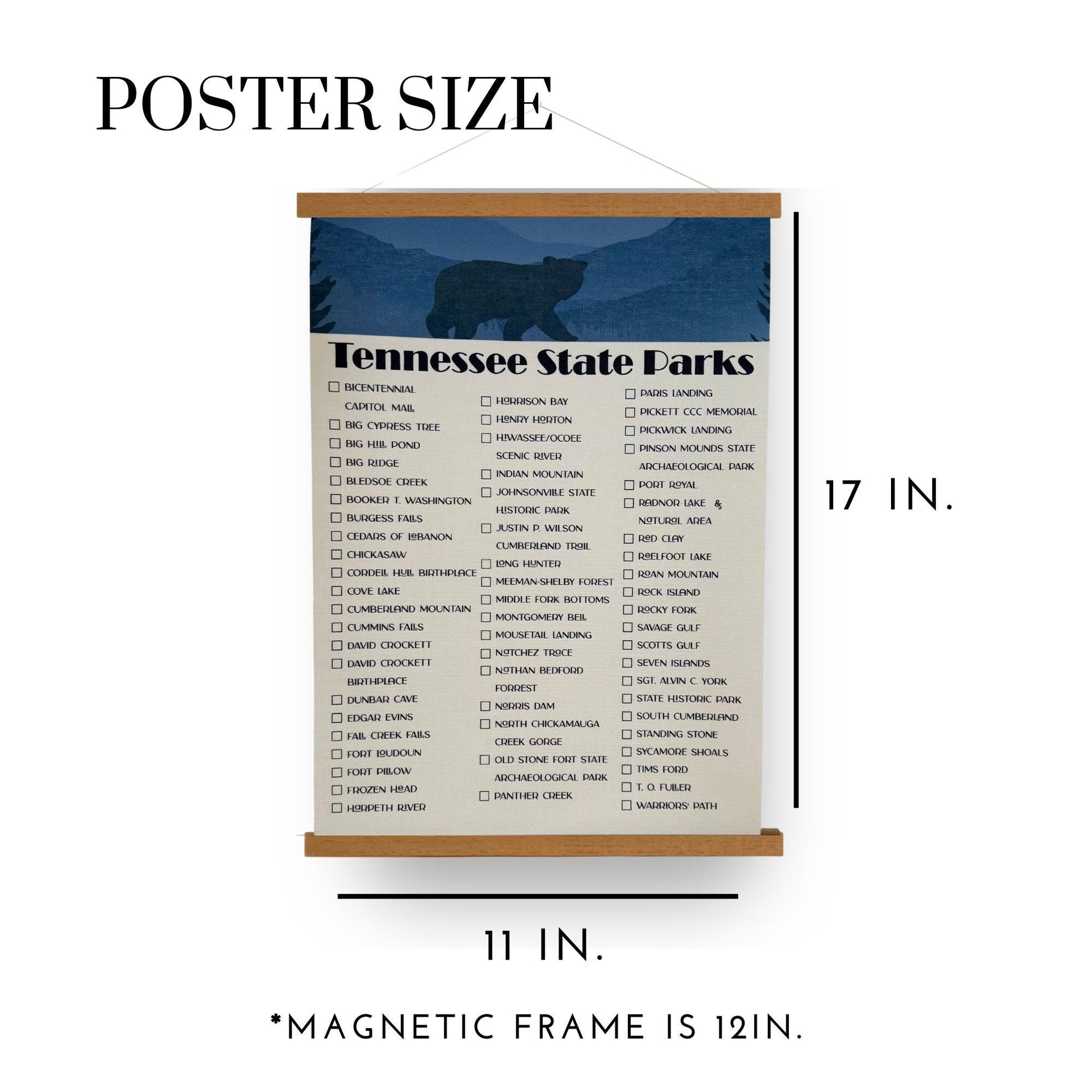 Tennessee State Parks Checklist Tracker, TN State Park, Tennessee Gift, Second Anniversary Cotton gift, State Park Map TN, Push Pin Map