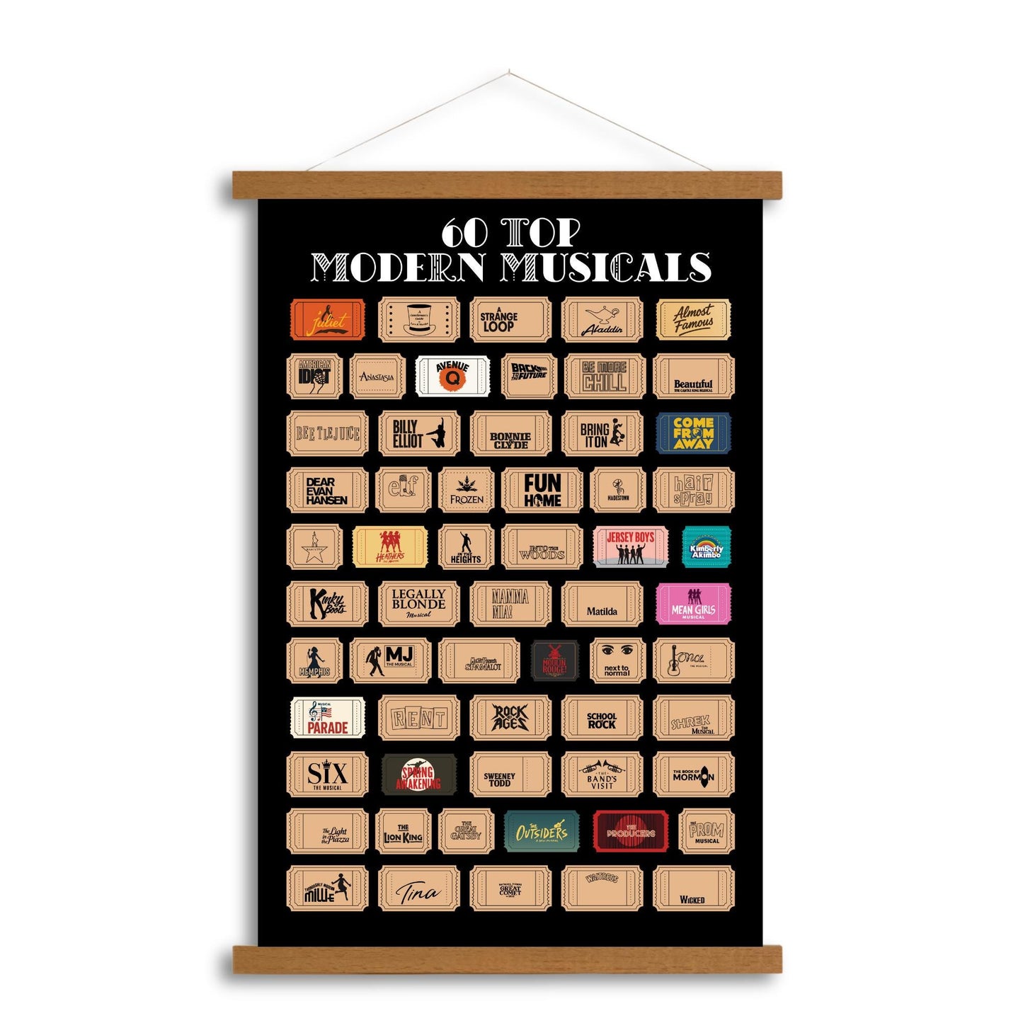 Musicals Scratch off Poster, 60 Top Modern Musicals, Gift for Musical Theater Lovers, Broadway Musicals scratch off, Drama Teacher Gift