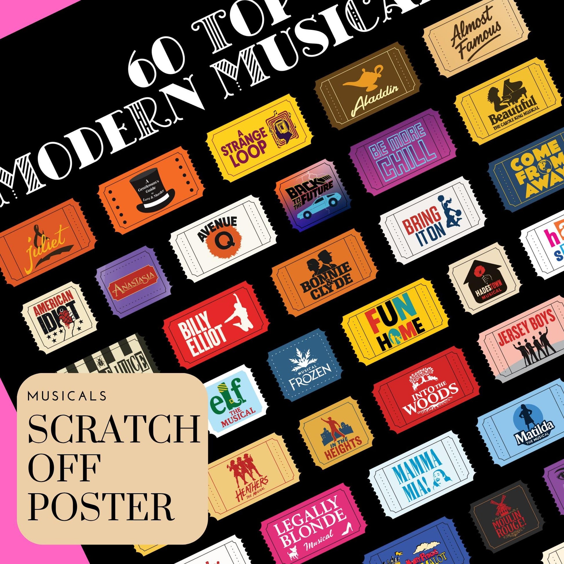 Musicals Scratch off Poster, 60 Top Modern Musicals, Gift for Musical Theater Lovers, Broadway Musicals scratch off, Drama Teacher Gift