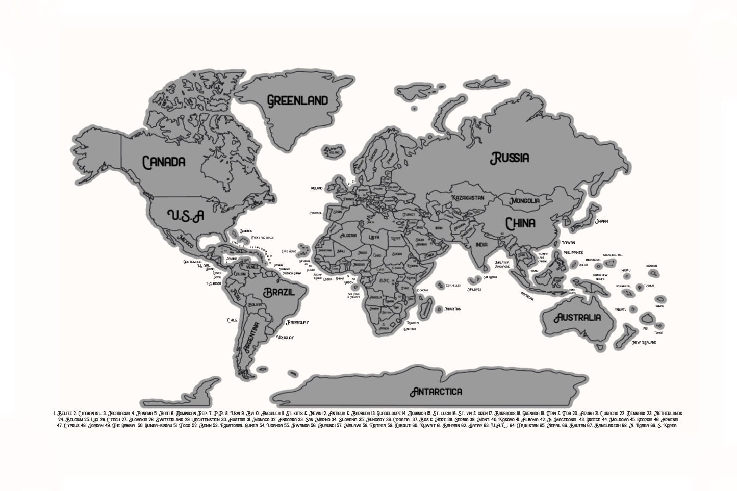 World Map scratch off poster. Has a white background with a silver scratch off a layer.