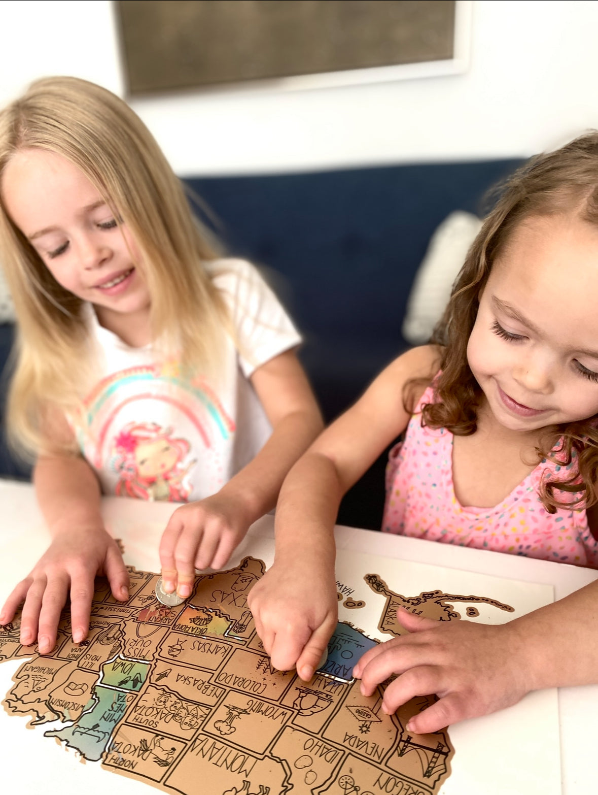 2 little girls scratching off USA Scratch off Posters