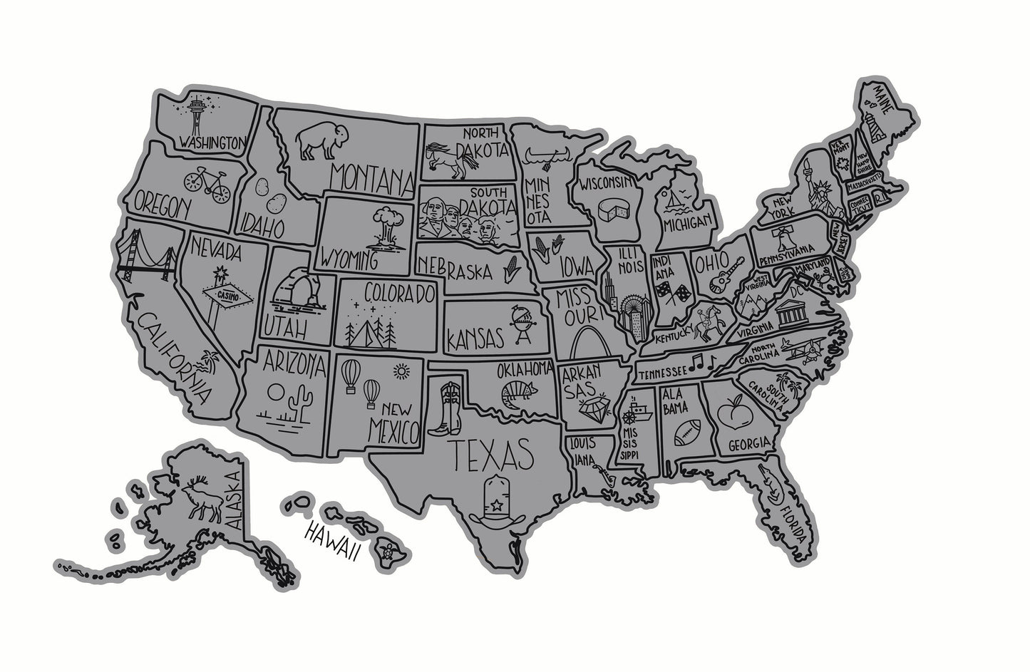 USA Scratch off map, Scratch off map, Travel gift, RV Gifts, Scratch off United States map, US landmarks, United States Picture map, Frame