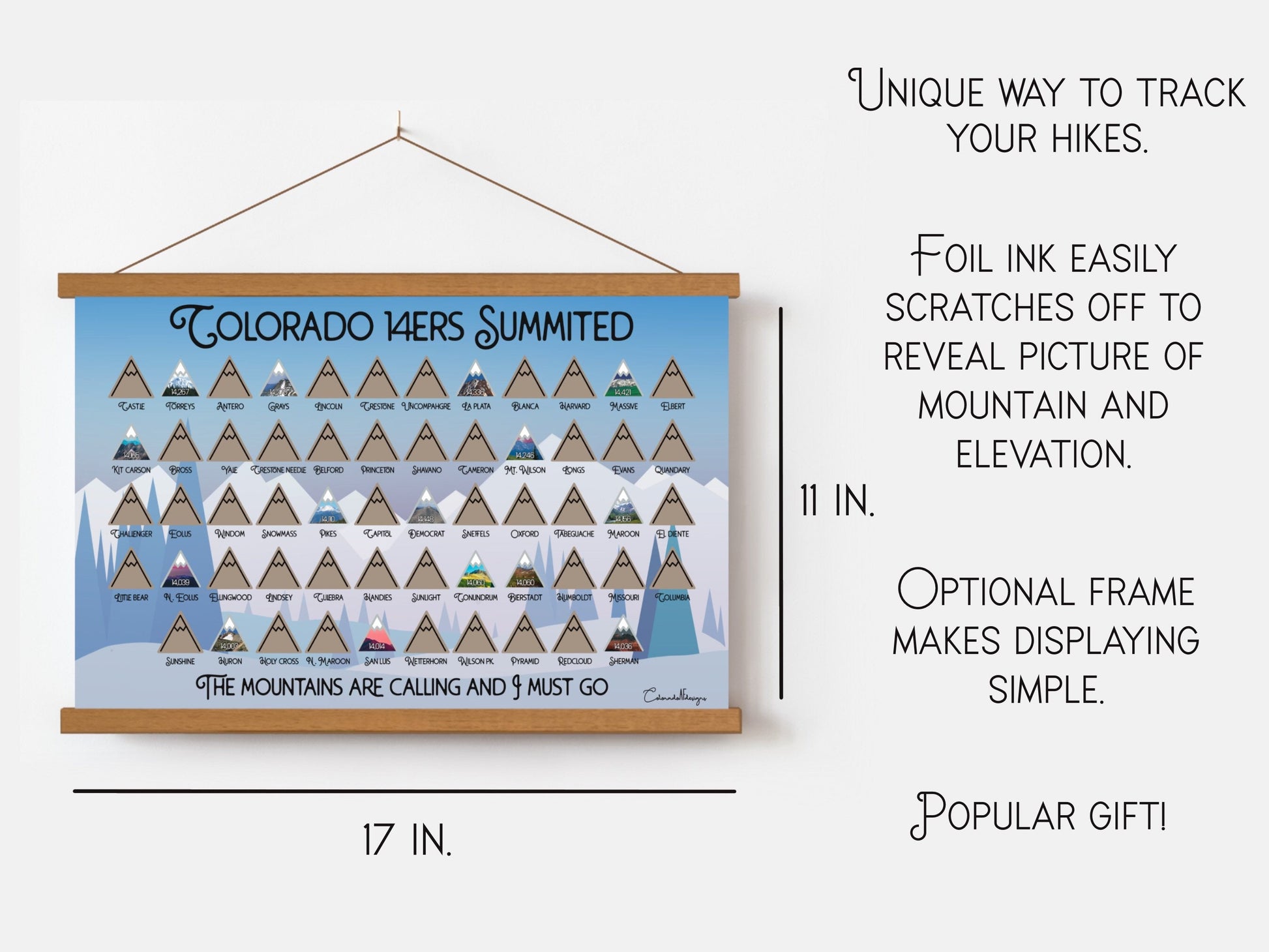 Colorado 14ers Tracker, Scratch Off Poster, 14ers Scratch Off Map, 14er Checklist, Gift for Hiker, Colorado Hiking, 14er Finisher