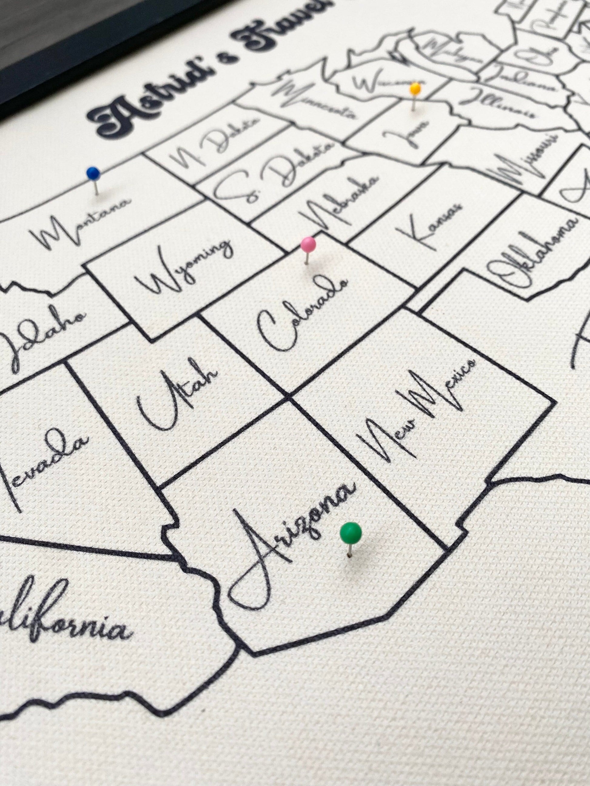 Personalized Push Pin US Travel Map, Push Pin USA Map, Travels map gift, Second Anniversary Gifts, Push Pin Map Colorful US Map