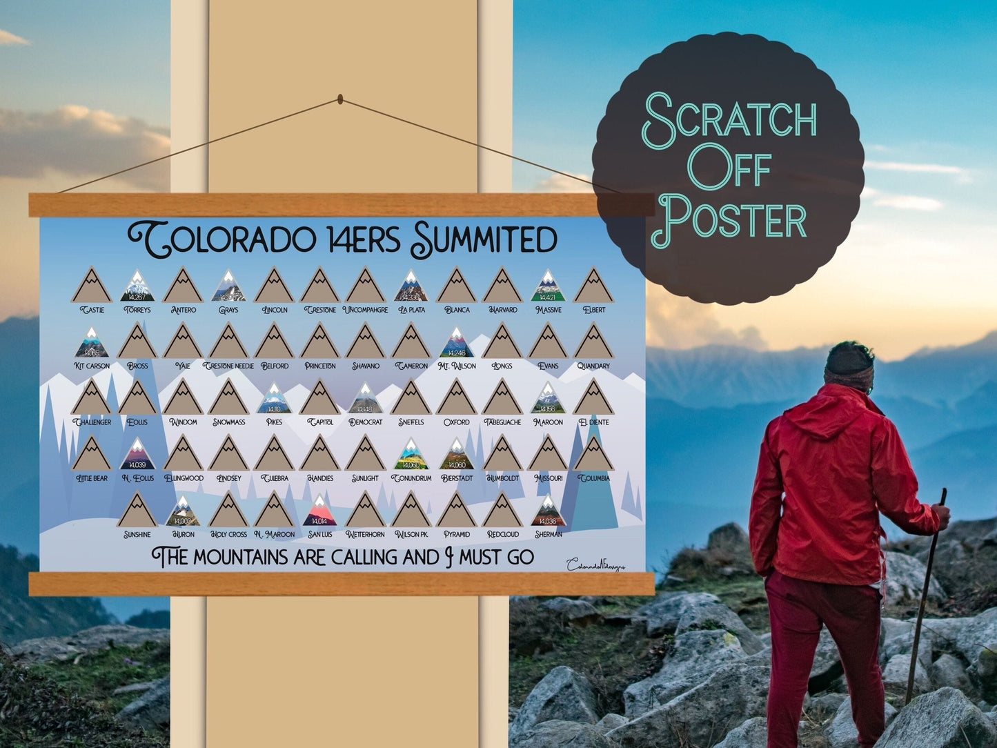 Colorado 14ers Tracker, Scratch Off Poster, 14ers Scratch Off Map, 14er Checklist, Gift for Hiker, Colorado Hiking, 14er Finisher