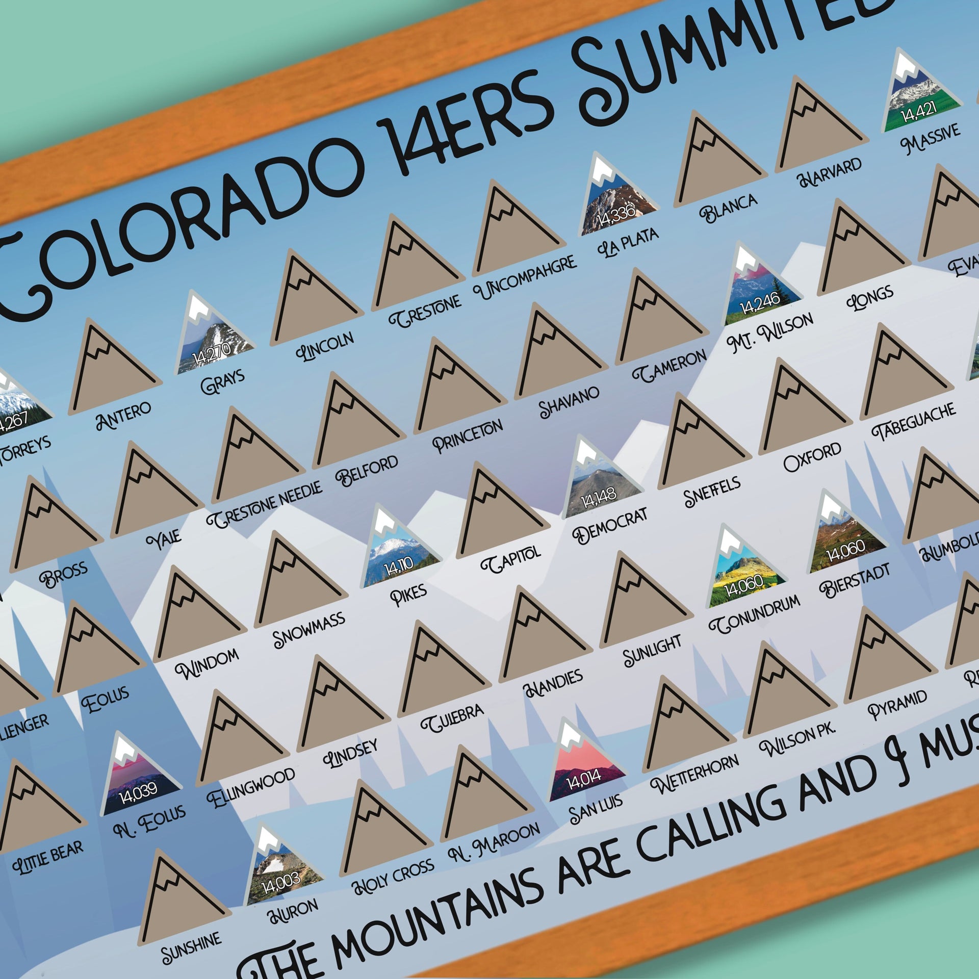 Colorado 14er Checklist, 14ers Scratch off map, 14er Tracker, 14er