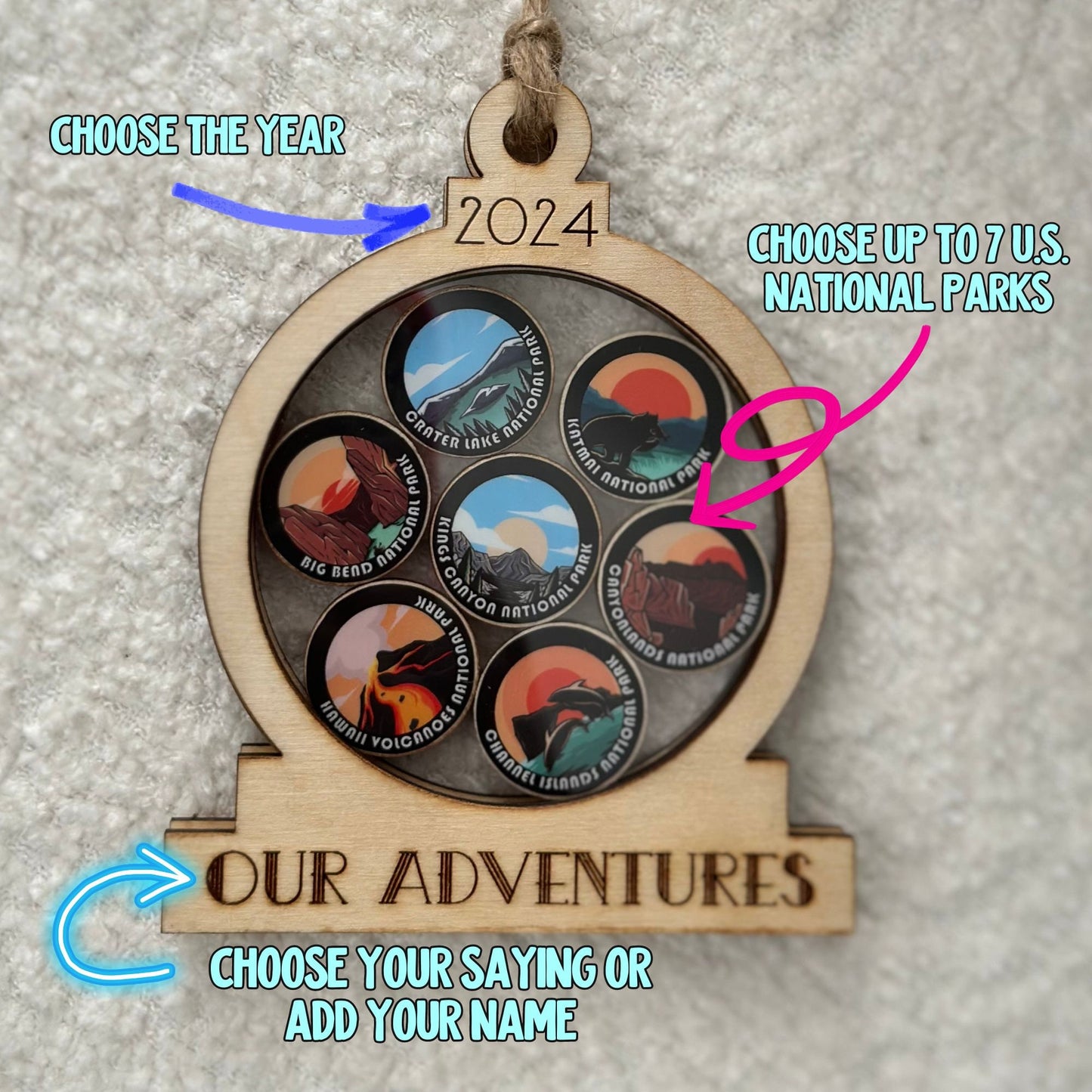 Personalized National Parks Christmas Ornament, 63 National Park Ornaments, National Park Tracker, 4d shaker ornament, Hiker, Travel