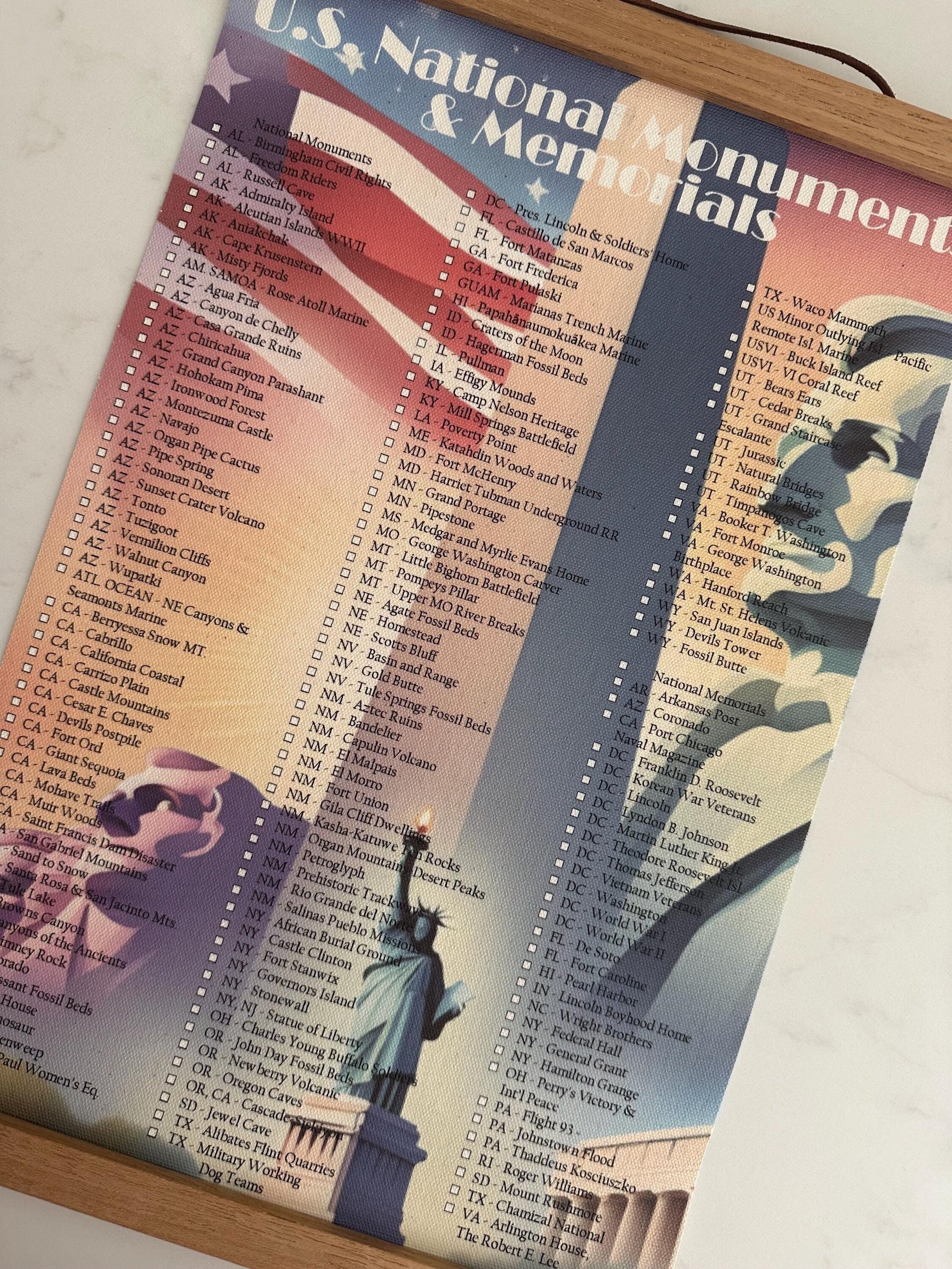 US National Monuments and Memorials Checklist