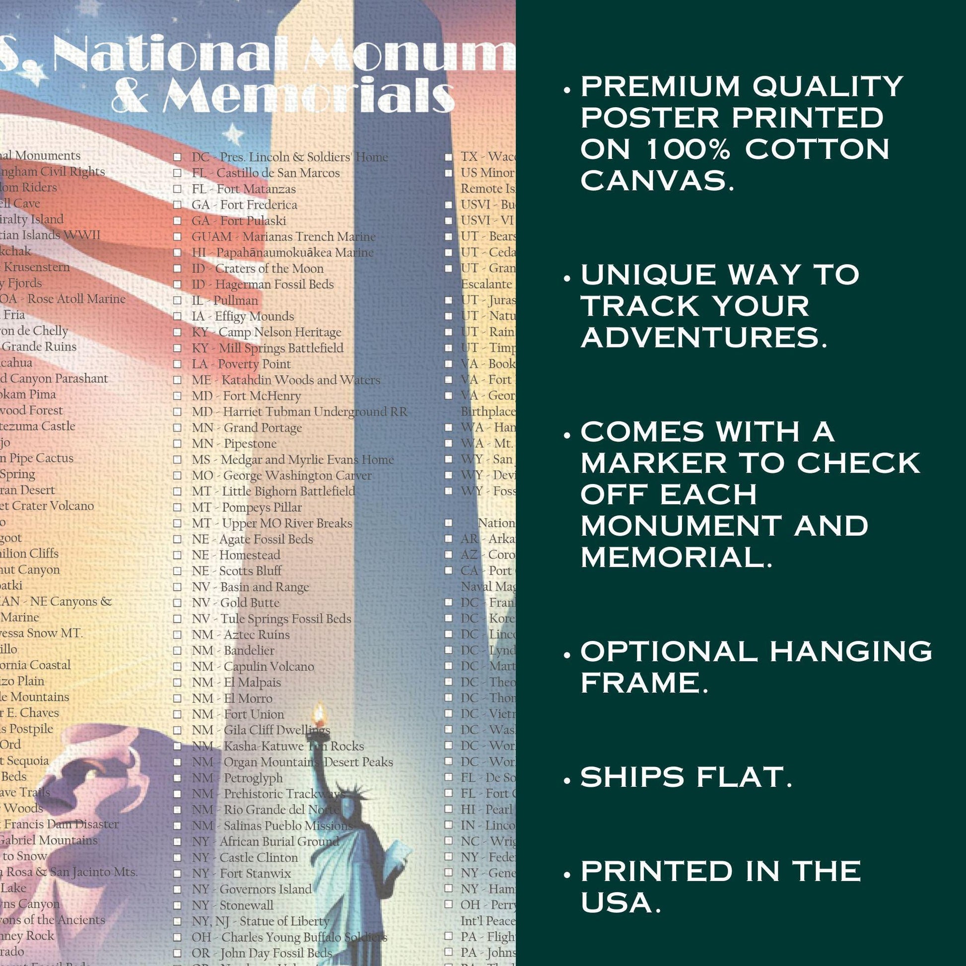 National Monuments and Memorials Checklist Poster