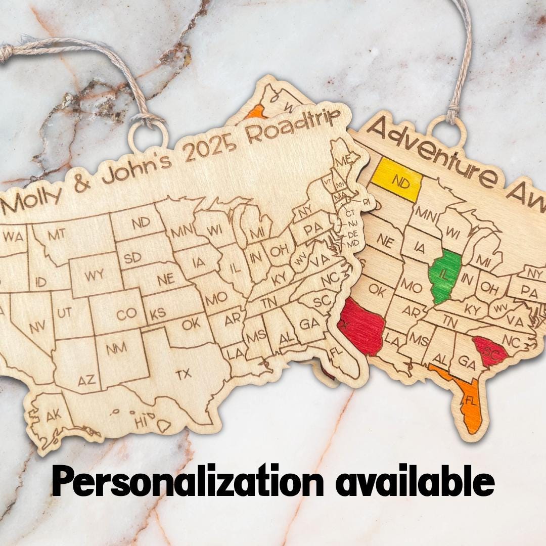 Personalized USA Travel Wood Ornament with Markers