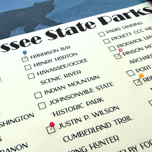 Tennessee State Parks Checklist Tracker, TN State Park, Tennessee Gift, Second Anniversary Cotton gift, State Park Map TN, Push Pin Map