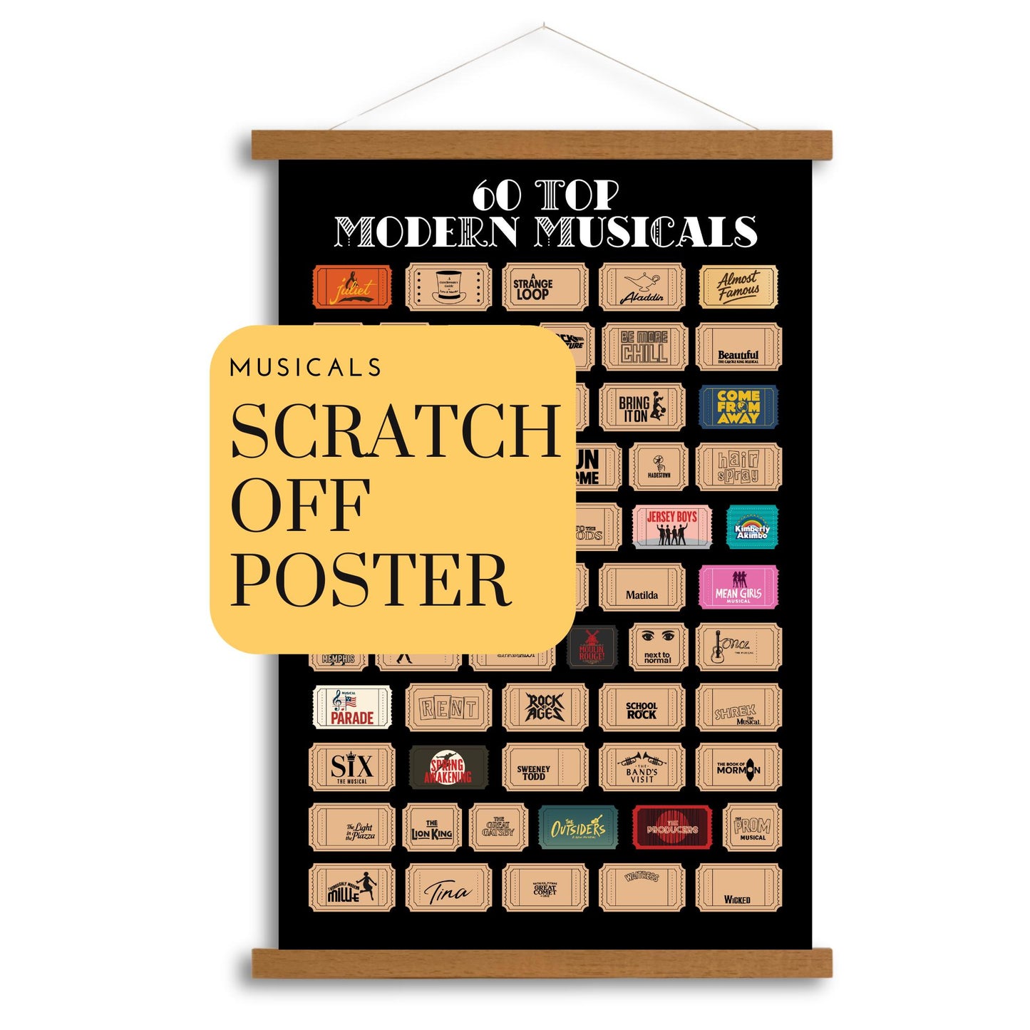 Musicals Scratch off Poster, 60 Top Modern Musicals, Gift for Musical Theater Lovers, Broadway Musicals scratch off, Drama Teacher Gift