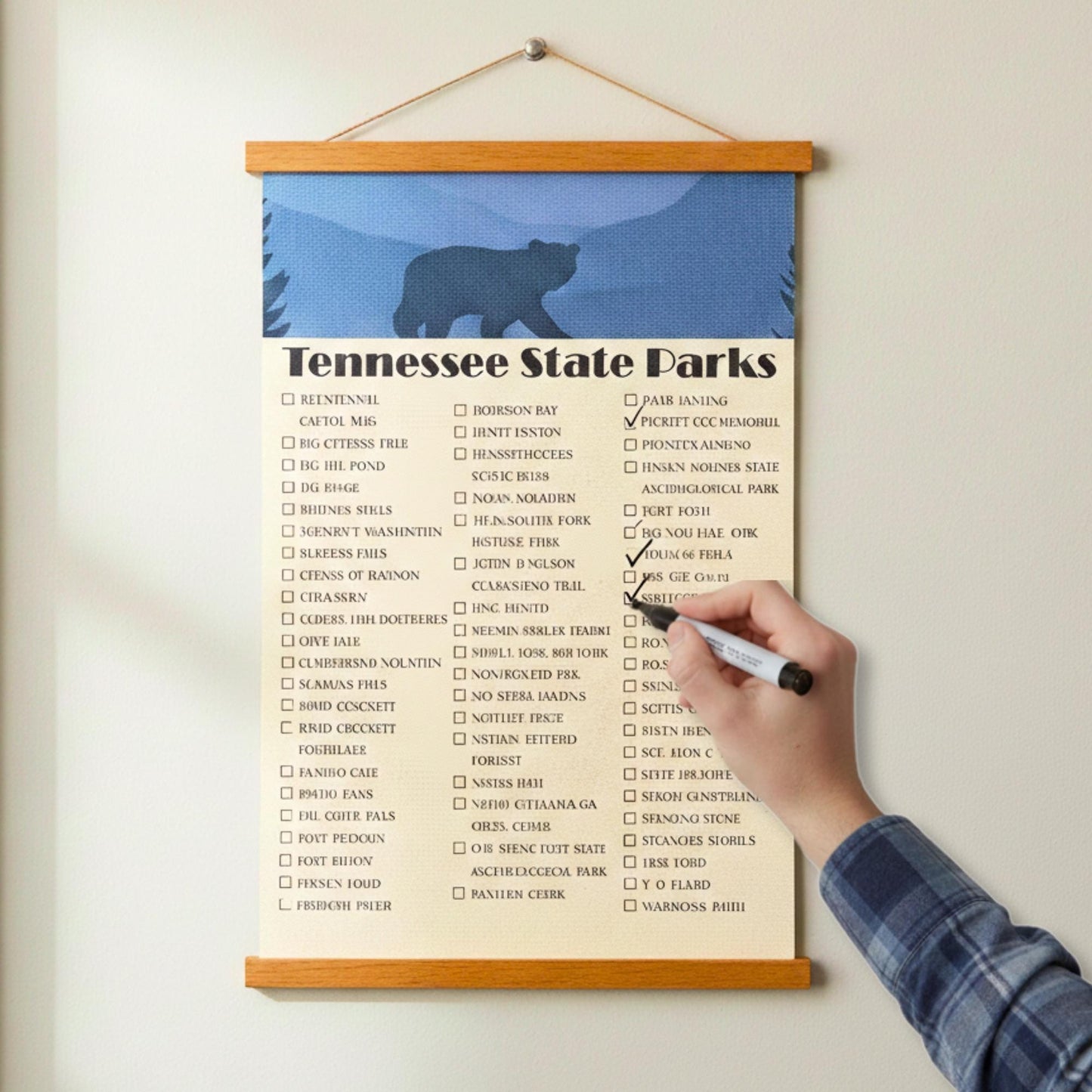 Tennessee State Parks Checklist Tracker, TN State Park, Tennessee Gift, Second Anniversary Cotton gift, State Park Map TN, Push Pin Map