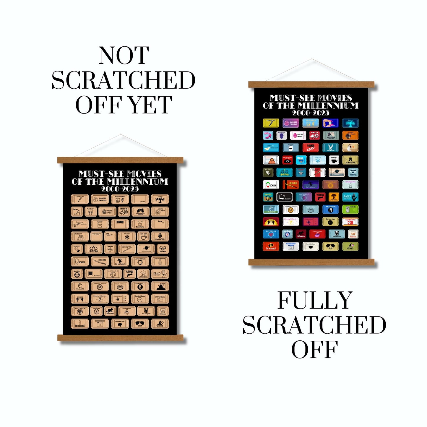 Movies Scratch off Poster, Gift for Movie Lovers, Blockbuster, Film Teacher Gift, Movie Gift Basket, 2000's Movies, Top Millennium Movies