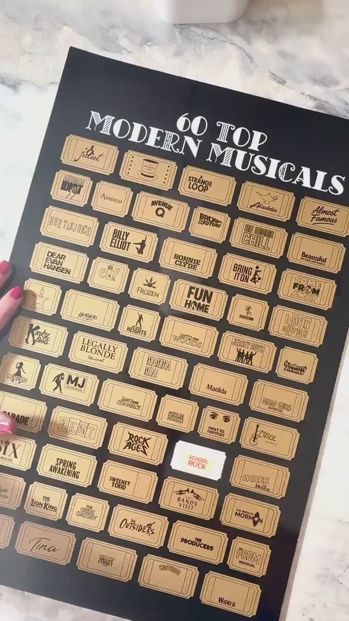 Musicals Scratch off Poster, 60 Top Modern Musicals, Gift for Musical Theater Lovers, Broadway Musicals scratch off, Drama Teacher Gift