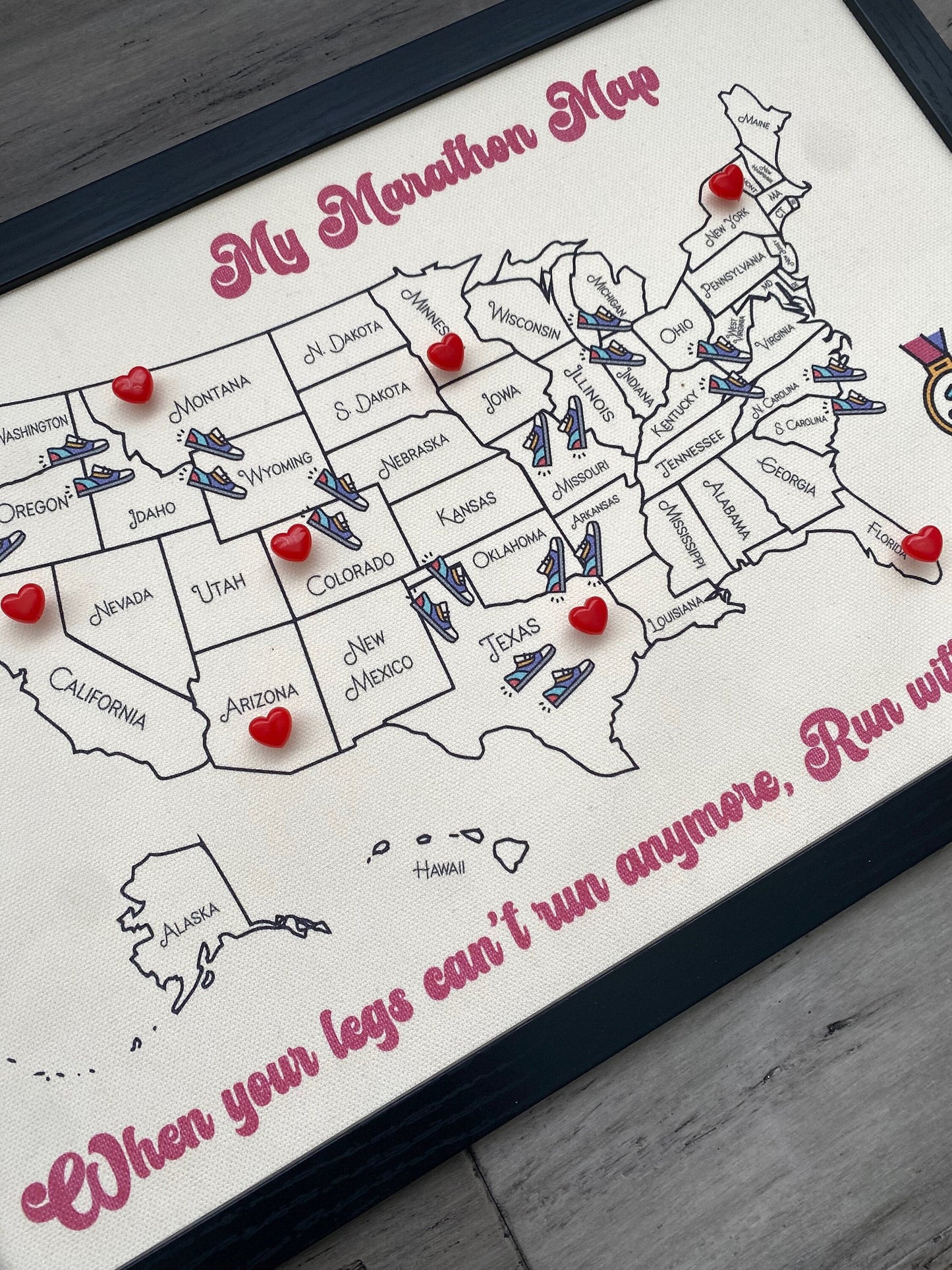 50 States Marathon Gift, 26.2 Marathon, Push Pin US Travel Map, Push Pin USA Map, Born to Run, Travels map, Personalized running gift