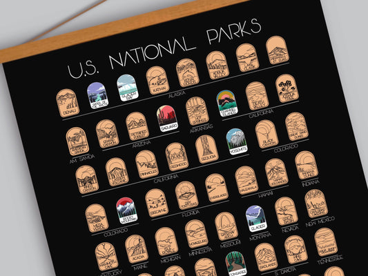 63 National Park scratch off poster, Scratch off map, National Park gift, National Parks by State, Travel Poster